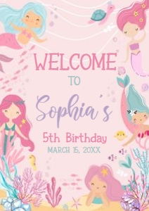 58BD Mermaid Birthday Welcome Sign A1 A: 58BD Mermaid Birthday Welcome Sign