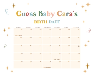 1055 Boho Retro Tiny Human Shindig Baby Shower Calendar 10x8 A: 1055 Boho Retro Tiny Human Shindig Baby Shower Calendar
