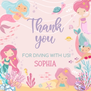 58BD Mermaid Birthday Square Favor Tag A: 58BD Mermaid Birthday Round Favor Tags