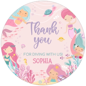 58BD Mermaid Birthday Round Favor Tags design preview