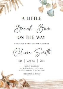 1058 Beach Bum Baby Shower Invitation design preview
