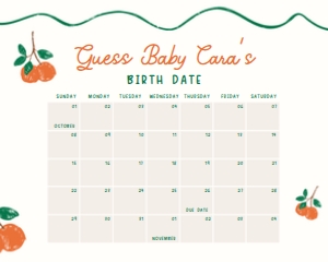 1056 A Little Cutie Baby Shower Calendar 20x16 A: 1056 A Little Cutie Baby Shower Calendar
