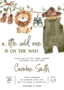 1059 Safari Clothes Baby Shower Invitation Set design preview