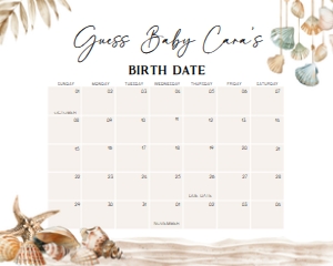 1058 Beach Bum Baby Shower Calendar 20x16 A: 1058 Beach Bum Baby Shower Calendar