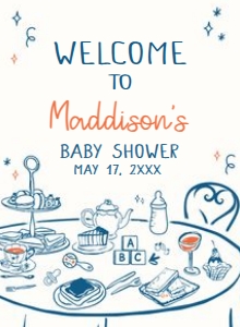 1057 Hand Drawn Boy Baby Brunch Baby Shower Welcome Sign 11x15 A: 1057 Hand Drawn Boy Baby Brunch Baby Shower Welcome Sign