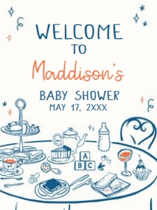 1057 Hand Drawn Boy Baby Brunch Baby Shower Welcome Sign 18x24 A: 1057 Hand Drawn Boy Baby Brunch Baby Shower Welcome Sign