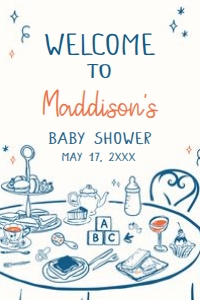 1057 Hand Drawn Boy Baby Brunch Baby Shower Welcome Sig 24x36 A: 1057 Hand Drawn Boy Baby Brunch Baby Shower Welcome Sign