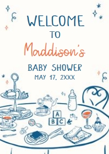 1057 Hand Drawn Boy Baby Brunch Baby Shower Welcome Sin A4: 1057 Hand Drawn Boy Baby Brunch Baby Shower Welcome Sign