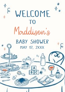 1057 Hand Drawn Boy Baby Brunch Baby Shower Welcome Sign A3 A: 1057 Hand Drawn Boy Baby Brunch Baby Shower Welcome Sign
