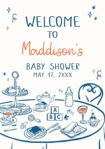 1057 Hand Drawn Boy Baby Brunch Baby Shower Welcome Sign A2  A: 1057 Hand Drawn Boy Baby Brunch Baby Shower Welcome Sign