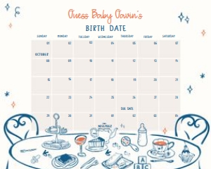1057 Hand Drawn Boy Baby Brunch Baby Shower Calendar design preview