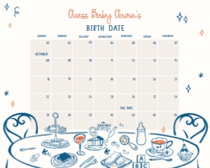 1057 Hand Drawn Boy Baby Brunch Baby Shower Calendar 20x16 A: 1057 Hand Drawn Boy Baby Brunch Baby Shower Calendar