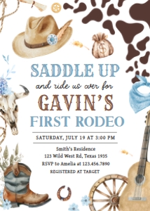 59BD Boy First Rodeo  First Birthday Invitation A: 59BD Boy First Rodeo First Birthday Invitation