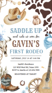 59BD Boy First Rodeo First Birthday Invitation Mobile A: 59BD Boy First Rodeo First Birthday Invitation