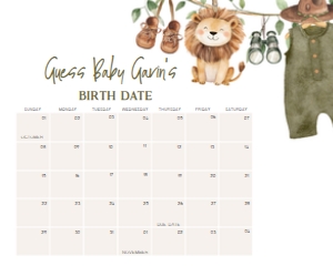 1059 Safari Clothes Baby Shower Calendar 20x16 A: 1059 Safari Clothes Baby Shower Calendar