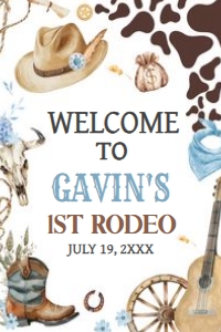 59BD Boy First Rodeo First Birthday Welcome Sign 20x30 A: 59BD Boy First Rodeo First Birthday Welcome Sign