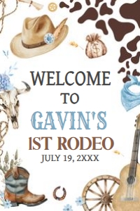 59BD Boy First Rodeo First Birthday Welcome Sign 24x36 A: 59BD Boy First Rodeo First Birthday Welcome Sign