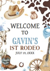 59BD Boy First Rodeo First Birthday Welcome Sign A4 A: 59BD Boy First Rodeo First Birthday Welcome Sign
