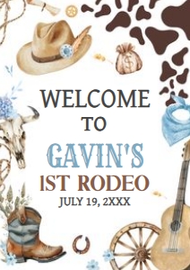 59BD Boy First Rodeo First Birthday Welcome Sign A3 A: 59BD Boy First Rodeo First Birthday Welcome Sign