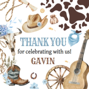 59BD Boy First Rodeo Birthday Square Favor Tags A: 59BD Boy First Rodeo First Birthday Round Favor Tags