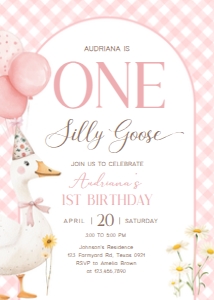 60BD Silly Goose First Birthday Invitation A: 60BD Silly Goose First Birthday Invitation