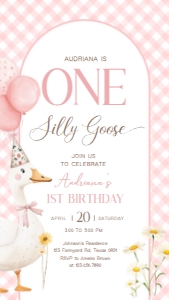 60BD Silly Goose First Birthday Invitation Mobile A: 60BD Silly Goose First Birthday Invitation