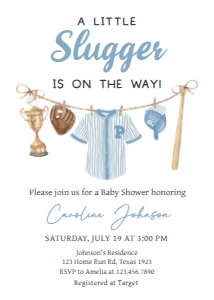 1062 A Little Slugger Baby Shower Invitation Set design preview