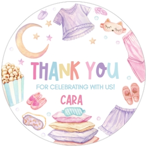61BD Slumber Party Birthday Round Favor Tag A: 61BD Slumber Party Birthday Round Favor Tag