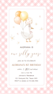 60BD Silly Goose First Birthday Invitation Mobile B: 60BD Silly Goose First Birthday Invitation