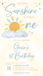 63BD Blue Little Sunshine Birthday Invitation Mobile A: 63BD Blue Little Sunshine Birthday Invitation