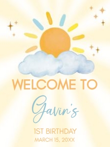 63BD Blue Little Sunshine Birthday Welcome Sign 18x24 A: 63BD Blue Little Sunshine Birthday Welcome Sign