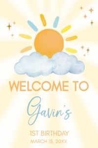 63BD Blue Little Sunshine Birthday Welcome Sign 24x36 A: 63BD Blue Little Sunshine Birthday Welcome Sign