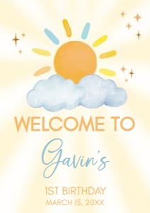 63BD Blue Little Sunshine Birthday Welcome Sign A2 A: 63BD Blue Little Sunshine Birthday Welcome Sign