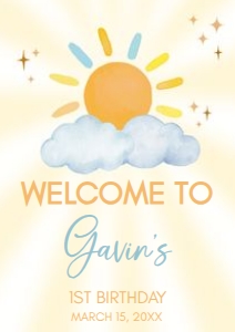 63BD Blue Little Sunshine Birthday Welcome Sign A3 A: 63BD Blue Little Sunshine Birthday Welcome Sign