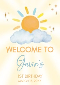 63BD Blue Little Sunshine Birthday Welcome Sign A4 A: 63BD Blue Little Sunshine Birthday Welcome Sign