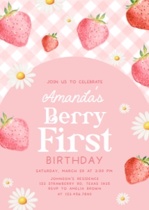66BD Berry First Birthday Party Invitation A: 66BD Berry First Birthday Party Invitation