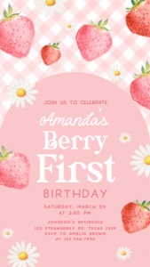 66BD Berry First Birthday Party Invitation Mobile A: 66BD Berry First Birthday Party Invitation