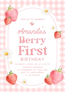 66BD Berry First Birthday Party Invitation B: 66BD Berry First Birthday Party Invitation
