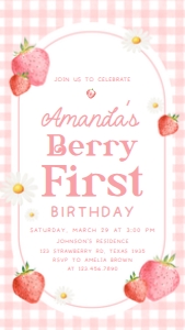 66BD Berry First Birthday Party Invitation Mobile B: 66BD Berry First Birthday Party Invitation