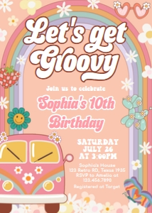 67BD Groovy Daisy Rainbow Birthday Invitation design preview