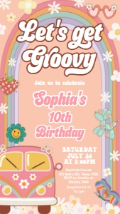 67BD Groovy Daisy Rainbow Birthday Invitation Mobile A: 67BD Groovy Daisy Rainbow Birthday Invitation