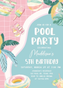 70BD Girl Pool Party Birthday Party Invitation design preview