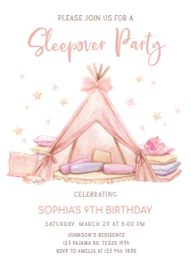 71BD Sleepover Birthday Party Invitation A: 71BD Sleepover Birthday Party Invitation