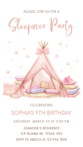 71BD Sleepover Birthday Party Invitation Mobile A: 71BD Sleepover Birthday Party Invitation