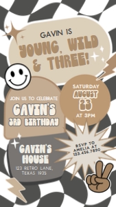 69BD Boy Young Wild and Three Birthday Invitation Mobile A: 69BD Boy Young Wild and Three Birthday Invitation