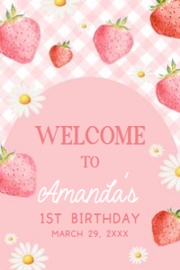 66BD Berry First Birthday Party Welcome Sign 24x36 A: 66BD Berry First Birthday Party Welcome Sign
