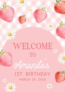 66BD Berry First Birthday Party Welcome Sign A2 A: 66BD Berry First Birthday Party Welcome Sign