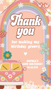 67BD Groovy Daisy Rainbow Birthday Favor Tag with Line A: 67BD Groovy Daisy Rainbow Birthday Favor Tag