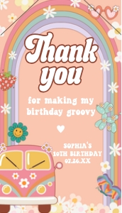 67BD Groovy Daisy Rainbow Birthday Favor Tag design preview