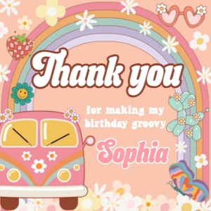 67BD Groovy Daisy Rainbow Birthday Square Favor Tag A: 67BD Groovy Daisy Rainbow Birthday Round Favor Tag